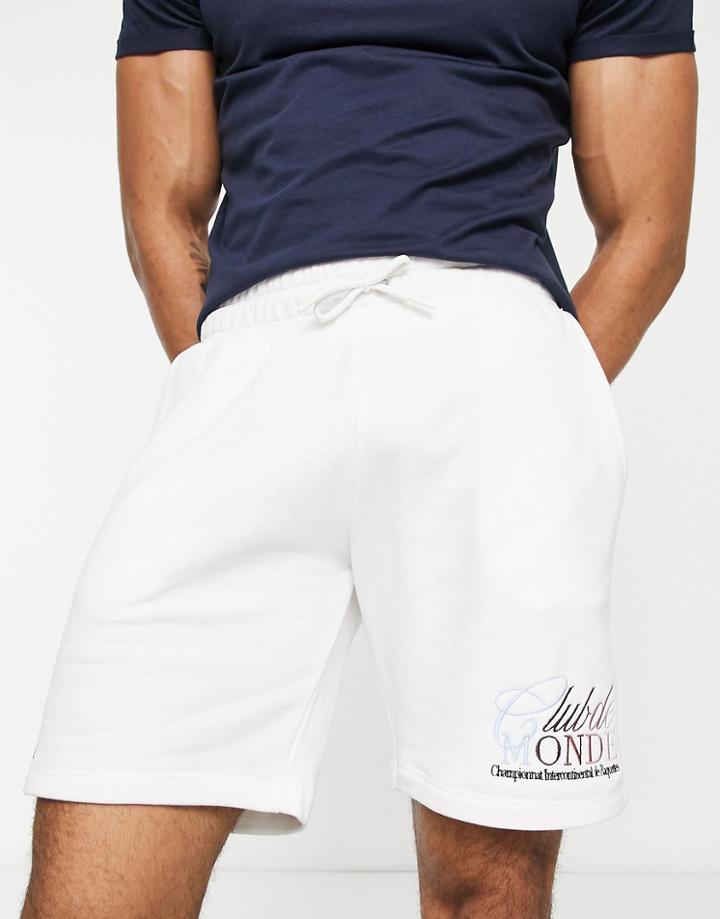 River Island Embroidered Jersey Shorts In Ecru-white