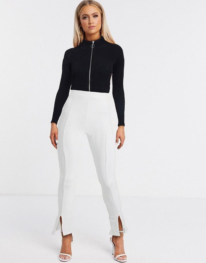 Fashionkilla Split Front Slim Pants In White