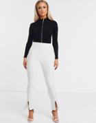 Fashionkilla Split Front Slim Pants In White