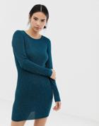 Brave Soul Chunky Cable Knit Sweater Dress In Teal-green