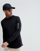 Asos Longline Muscle Sweatshirt With Ma1 Pocket And Curved Hem - Black