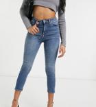 Asos Design Petite Hourglass High Rise 'lift And Contour' Skinny Jeans In Dark Midwash-blues