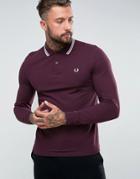 Fred Perry Slim Fit Long Sleeve Tipped Polo In Burgundy - Red