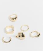 Asos Design Pack Of 6 Rings In Sleek Design In Gold Tone