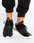 Adidas Originals Black Tubular Sneakers With Cracked Leather Detail -
