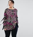 Asos Curve Tunic Long Sleeve Top In Abstract Print With D Rings - Multi