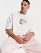 Asos Design Oversized T-shirt In Light Gray With Cherub Print-grey