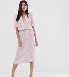 Fashion Union Tall Button Front Midi Shirt Dress In Gingham - Pink