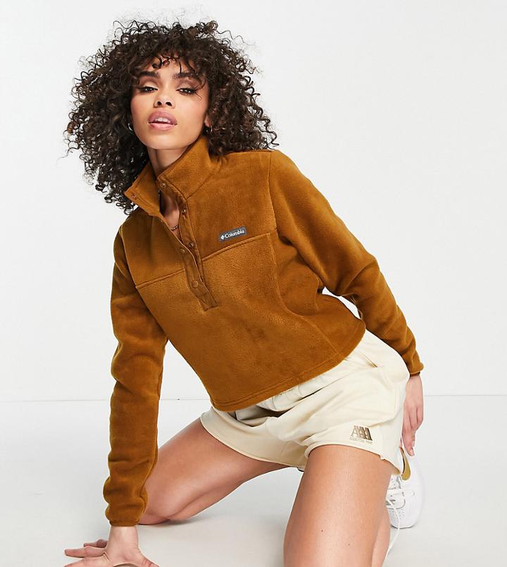 Columbia Benton Springs Cropped Half Zip Fleece In Brown Exclusive At Asos