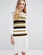 Ganni Francis Color Block Striped Dress - Cream