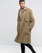Asos Twill Trench Coat With Oversized Storm Flap - Stone