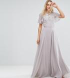 Asos Tall Embellished Bodice Flutter Sleeve Maxi Dress - Gray