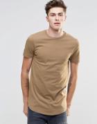 Asos Longline Muscle T-shirt With Curved Hem In Sand - Sand Dune