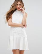 Missguided Lace Panel Drop Hem Dress - White
