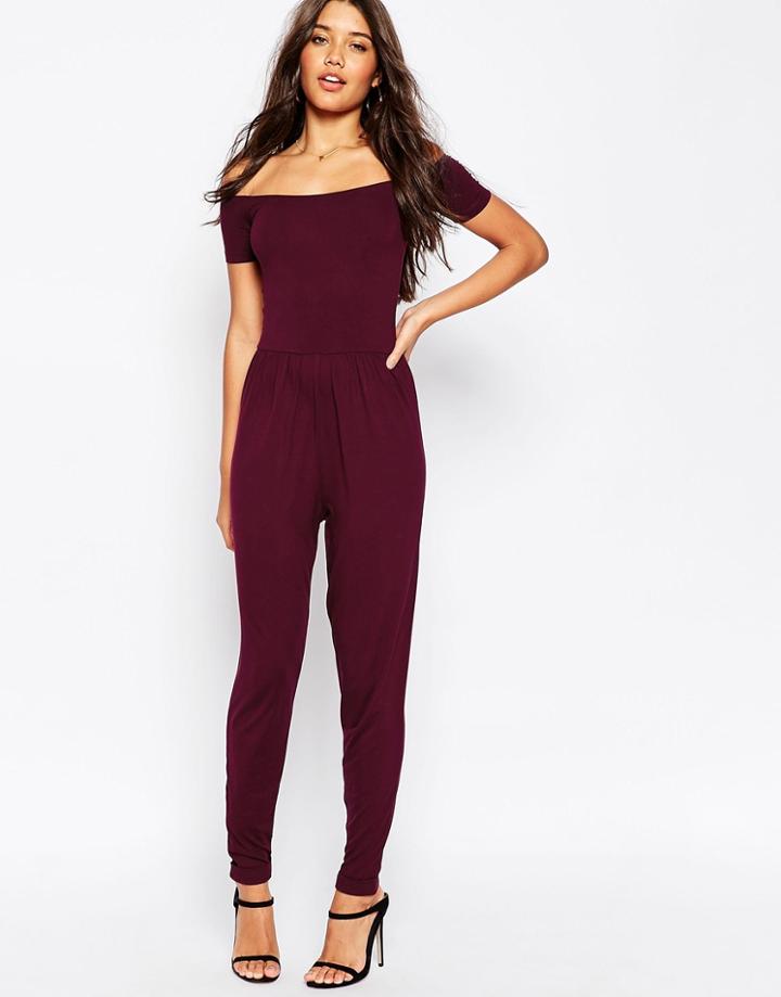 Asos Bardot Jumpsuit With Peg Leg - Oxblood