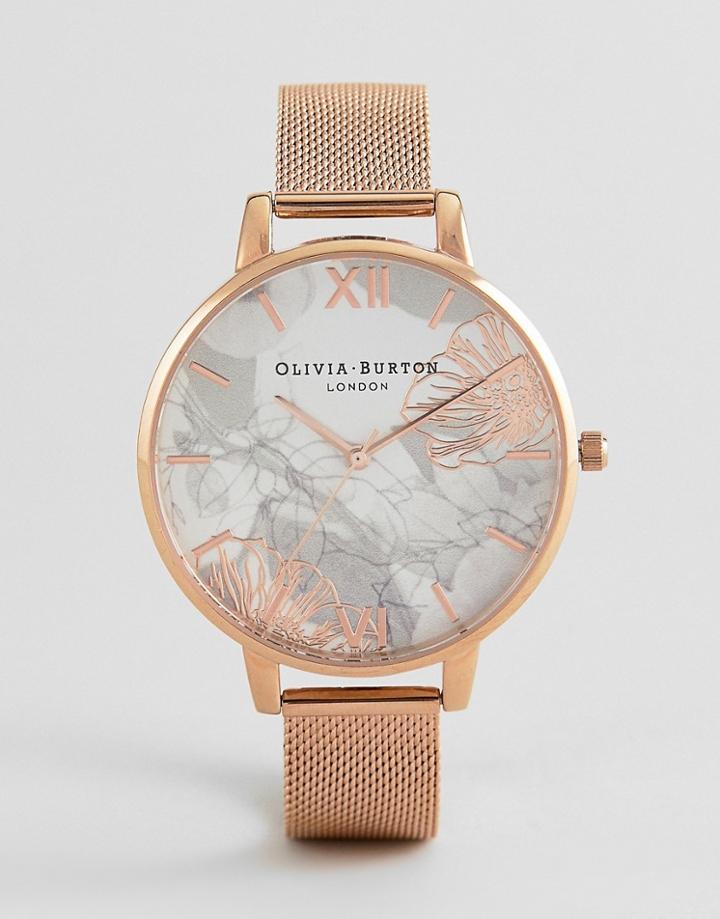 Olivia Burton Ob16vm15 Abstract Florals Mesh Watch In Rose Gold - Pink