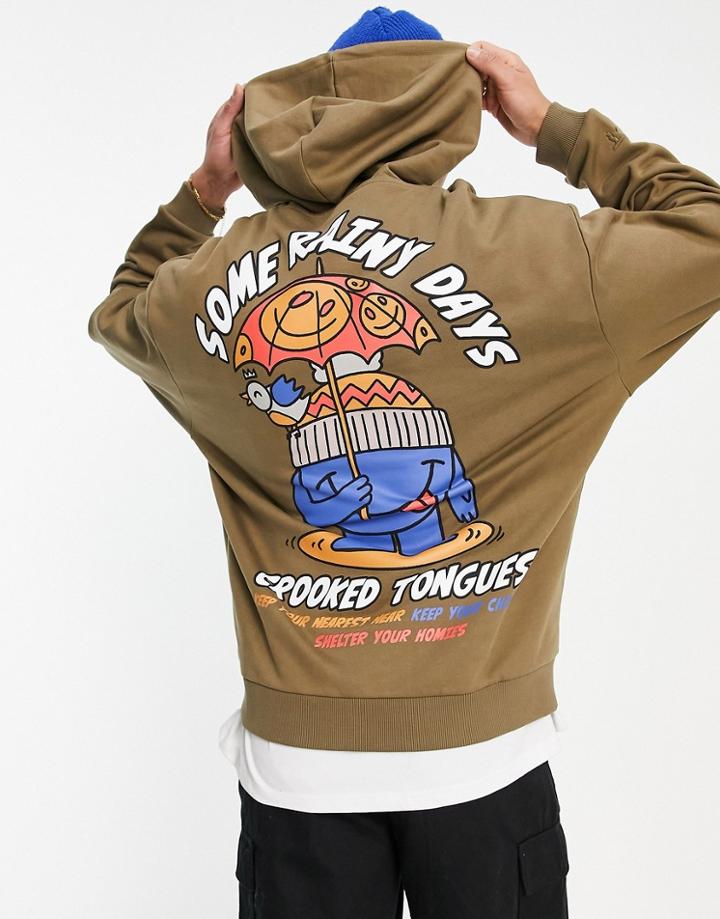 Crooked Tongues Hoodie With 'some Rainy Days' Character Print In Brown