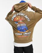 Crooked Tongues Hoodie With 'some Rainy Days' Character Print In Brown