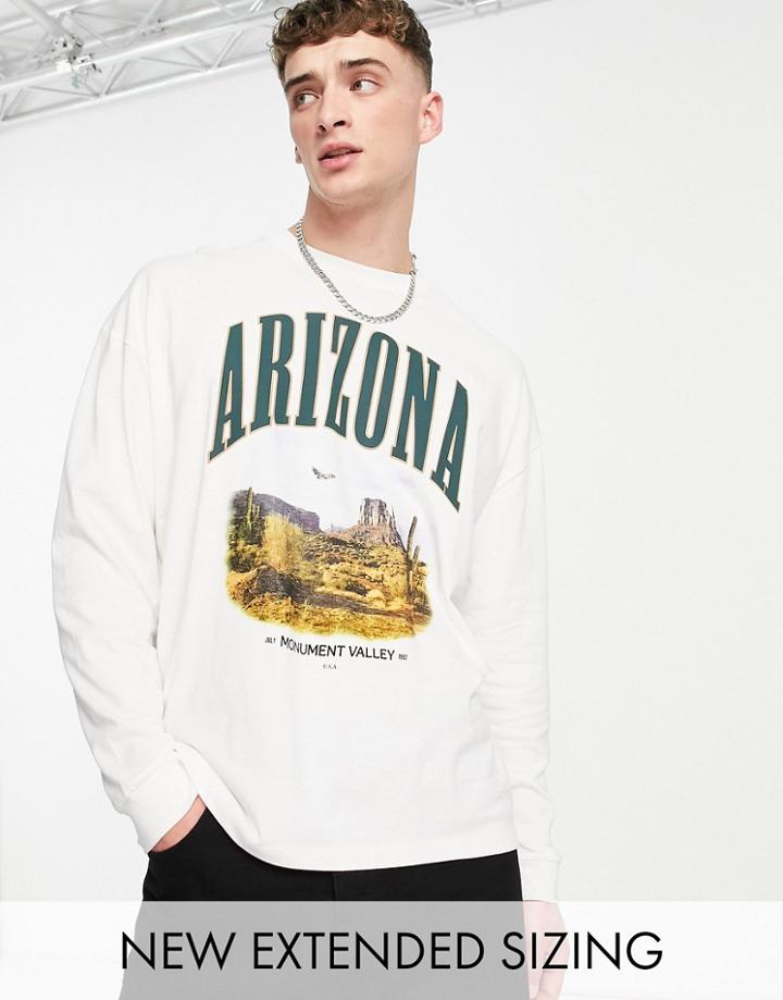 Asos Design Oversized Long Sleeve T-shirt With Arizona City Print-white