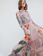 Asos Edition Embroidered Floral Maxi Dress - Pink
