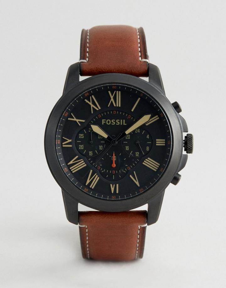 Fossil Fs5241 Grant Leather Watch In Tan - Tan