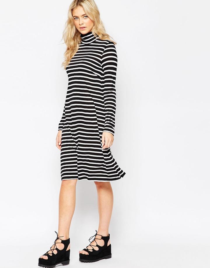 Vila Long Sleeve Stripey Rollneck Skater Dress