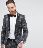 Noose & Monkey Super Skinny Suit Jacket In Floral Print - Gray