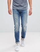 Jack & Jones Intelligence Jeans In Slim Fit With Distress Detail - Blue
