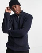River Island Knitted Fisherman Sweater With Funnel Neck In Navy