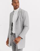 Jack & Jones Premium Wool Overcoat In Light Gray