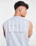 Asos Design Relaxed Tank Top In Light Blue With Back Text Print