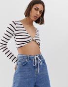 Collusion Twist Front Crop Top In Stripe - Multi