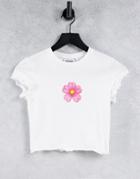 Weekday Viola Organic Blend Cotton Flower Crop T-shirt With Lettuce Edge In White