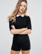 Brave Soul Rib 3/4 T-shirt - Black