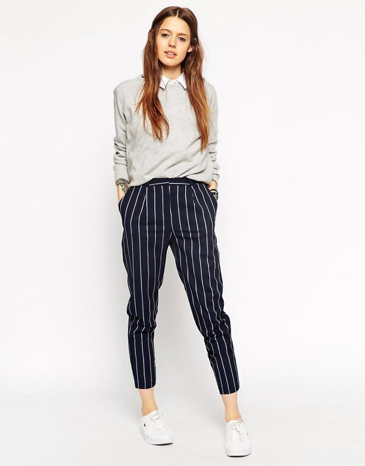 Asos High Waisted Peg Pant In Stripe - Multi