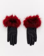 Jayley Lambs Leather Gloves With Faux Fur Cuff - Black