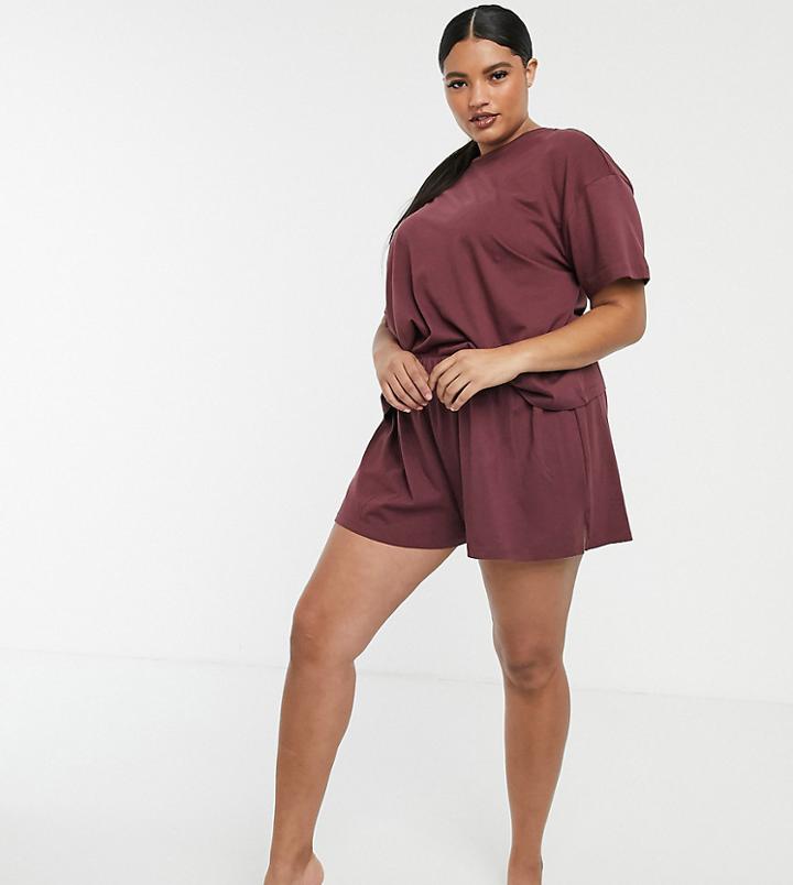 Asos Design Curve Mix & Match Pyjama Flippy Jersey Short - Brown