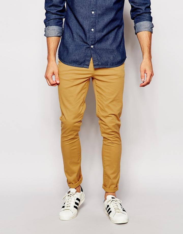 Asos Super Skinny Pants In Camel - Honey Mustard