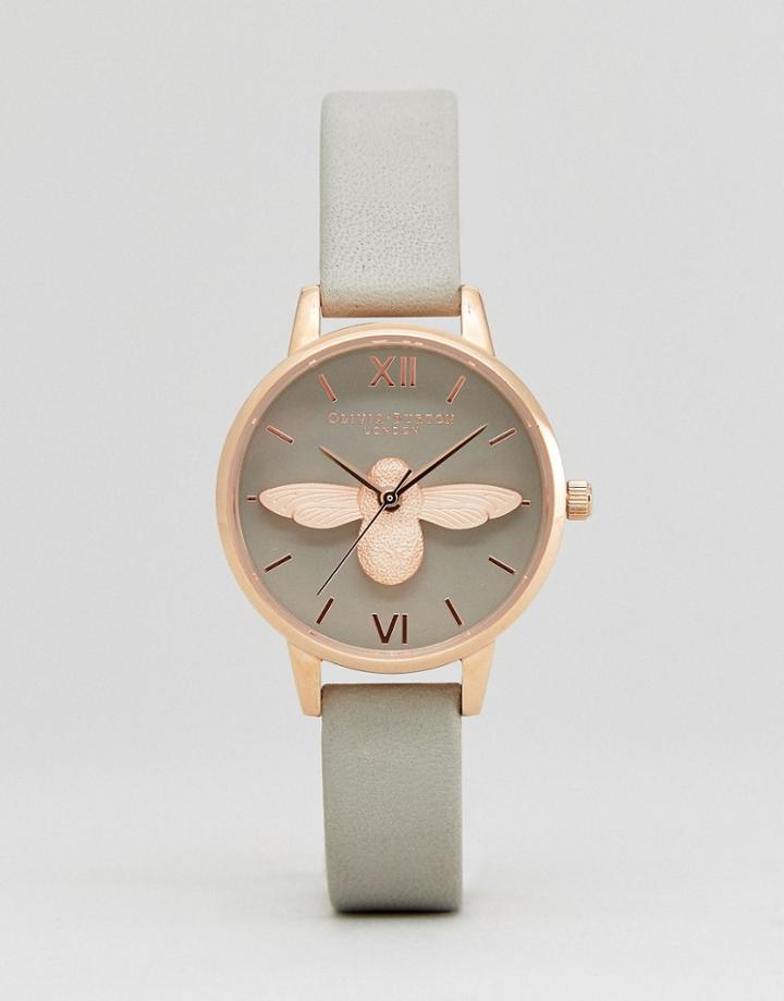 Olivia Burton Ob15am Molded Bee Watch In Gray Leather - Gray