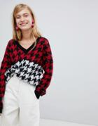 Asos Design Chunky Sweater In Mixed Houndstooth Pattern-multi