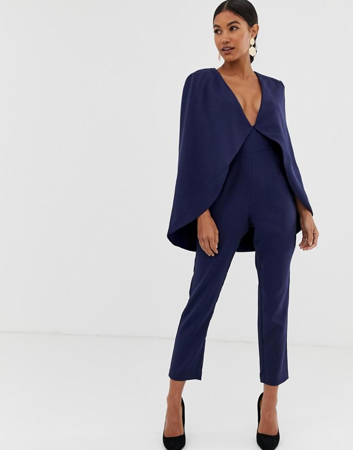 Lavish Alice Cape Tailored Jumpsuit In Navy - Navy