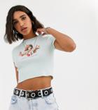 Bershka Cherub Cropped Tee In Green