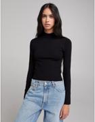 Bershka Ribbed High Neck Neck Sweater In Black