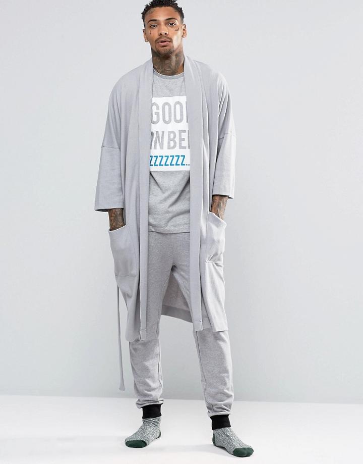 Asos Loungewear Kimono Robe In Waffle - Gray