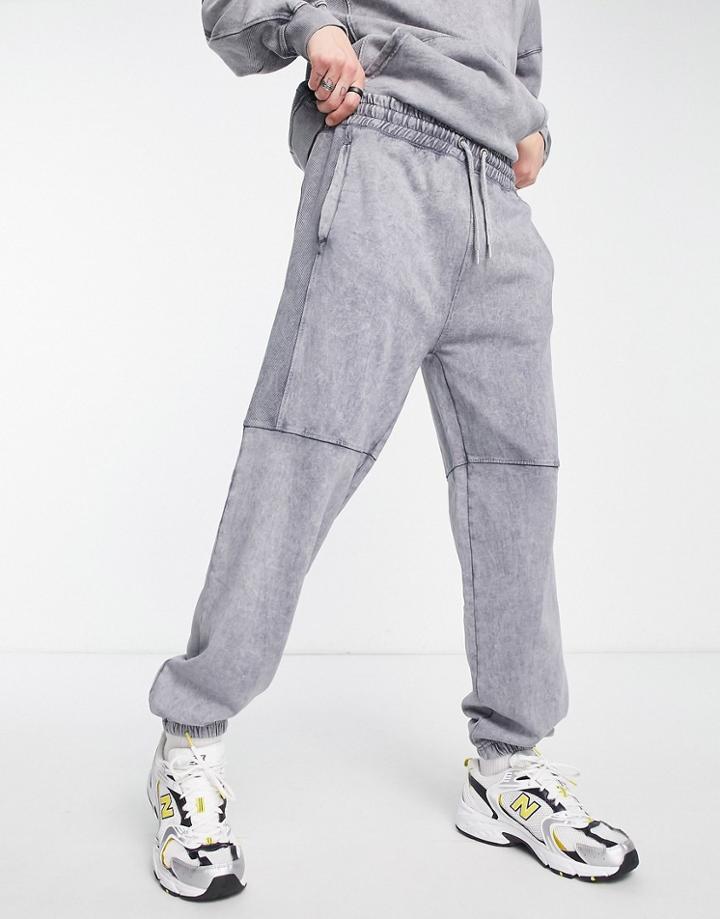 Mennace Relaxed Sweatpants In Light Gray With Waffle Paneling - Part Of A Set