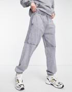 Mennace Relaxed Sweatpants In Light Gray With Waffle Paneling - Part Of A Set
