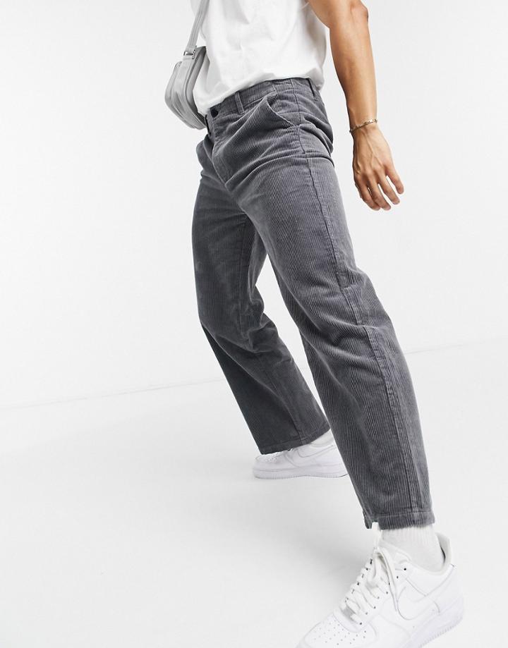 Topman Wide Leg Pants In Gray Corduroy-grey