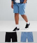 Asos Plus Denim Shorts In Slim Black & Mid Wash - Multi
