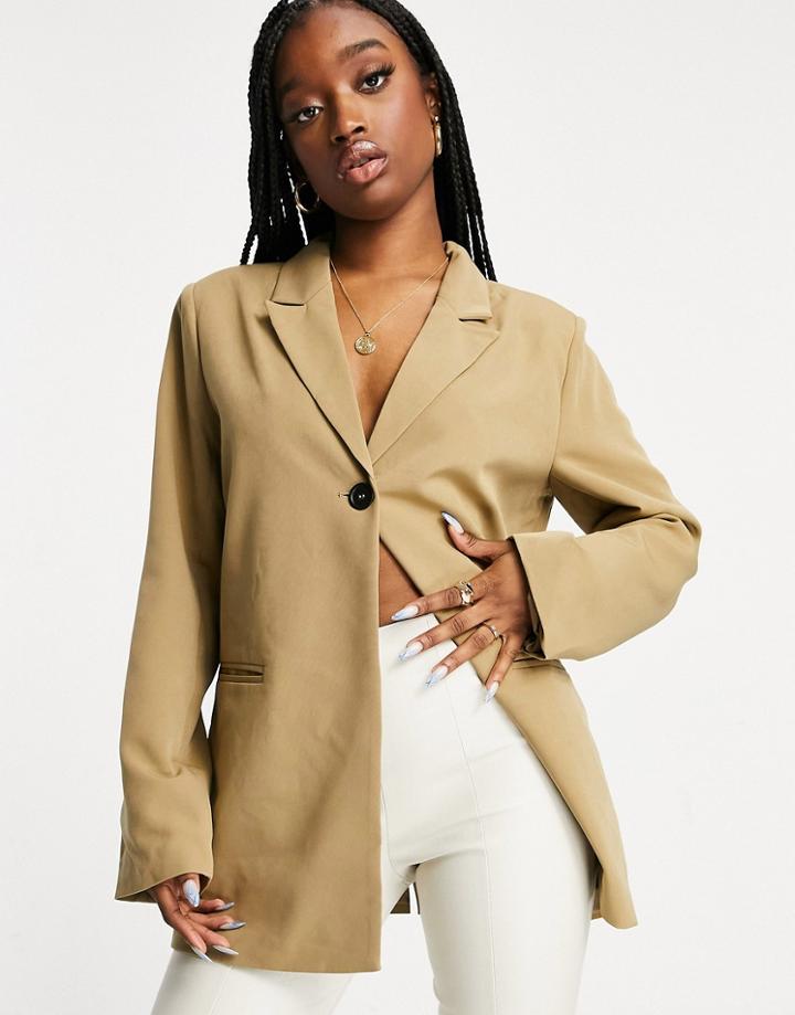 4th & Reckless Satin Trim Blazer In Khaki-green