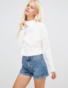 Daisy Street Crop Top With High Neck - White